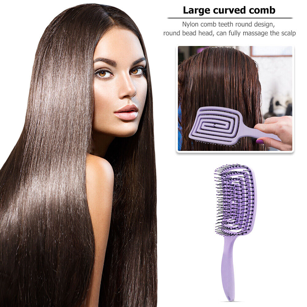 Hollow Mosquito Coil Large Curved Hair Comb Scalp Massage Brush (Purple)