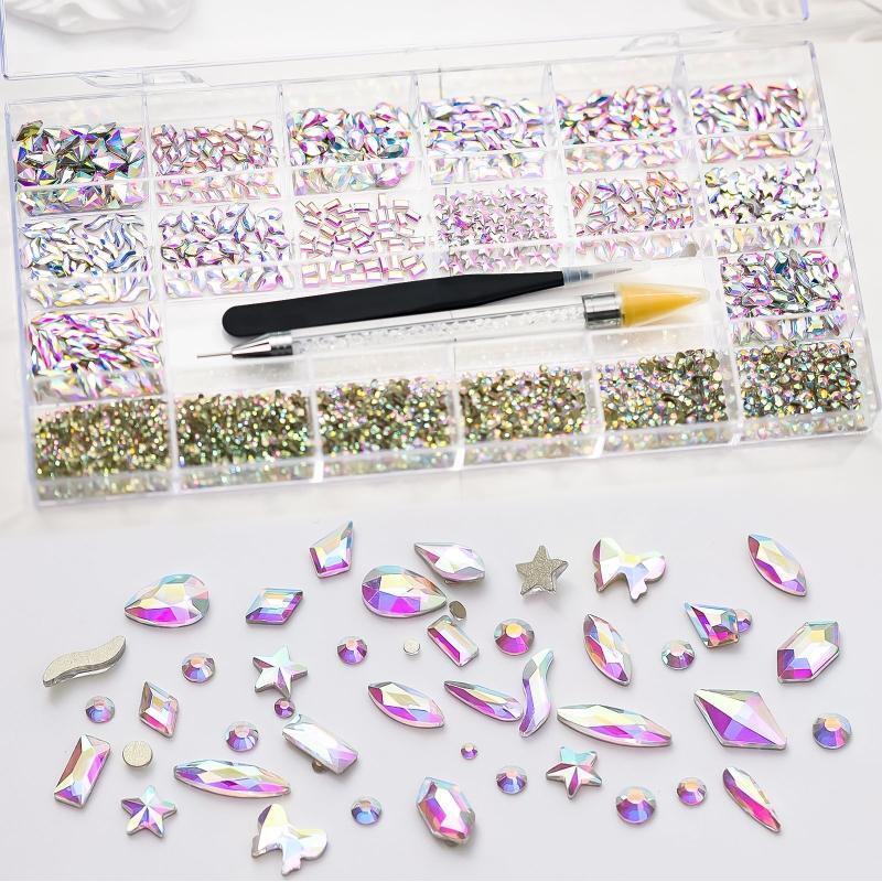 5500Pcs AB Rhinestones for Nails, Iridescent Crystal Nail Round Beads Flatback