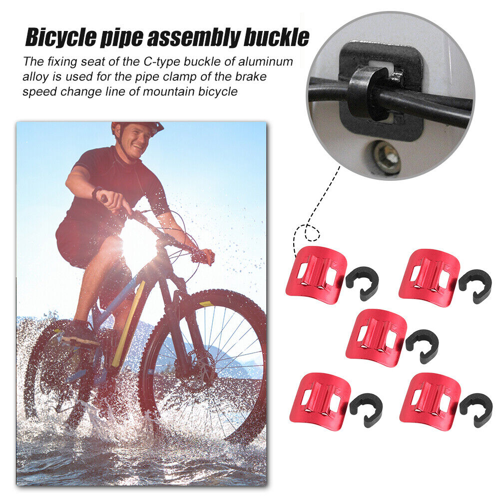 5pcs Bicycle C Buckle MTB Bike Brake Line Case Cable Tube Fixed Base (Red)