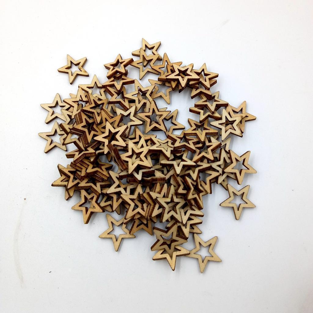 100 Pieces Unfinished Hollow Star Shape Wooden Embellishments 20mm