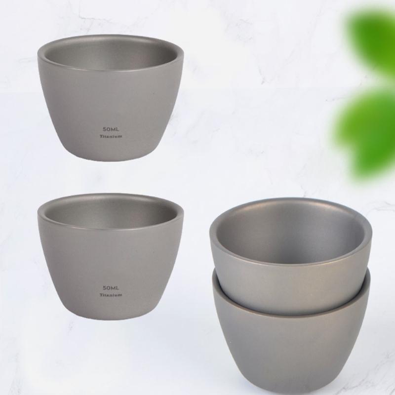 Outdoor Camping 50ml Titanium Wine Water Tea Cup Double-Wall Sake Whiskey Mug