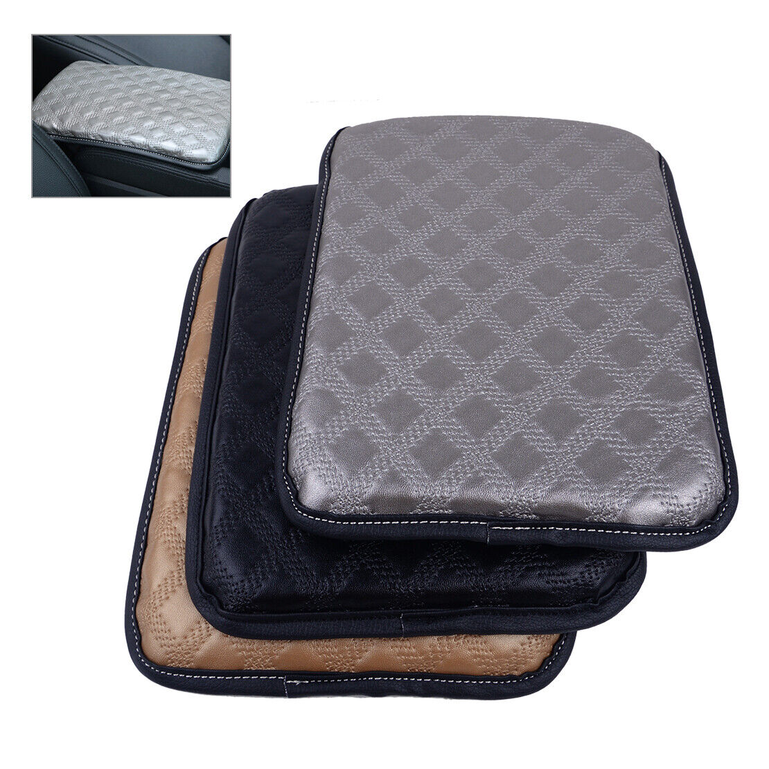 BLACK Car Armrest Cover Center Console Box Cushion PU Leather Pad 30*21cm Li