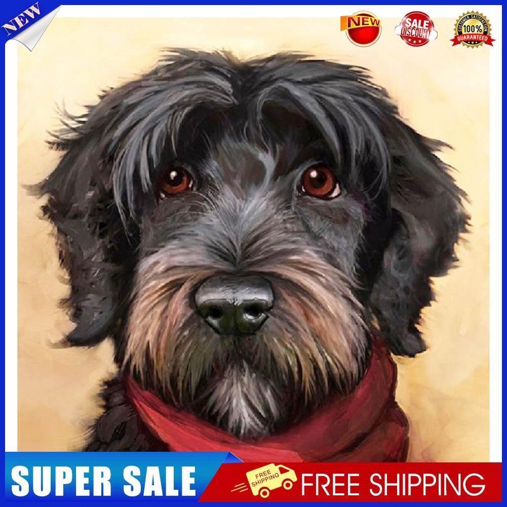 Black Dog 5D DIY Round Diamond Painting Embroidery Needlework Home Decor