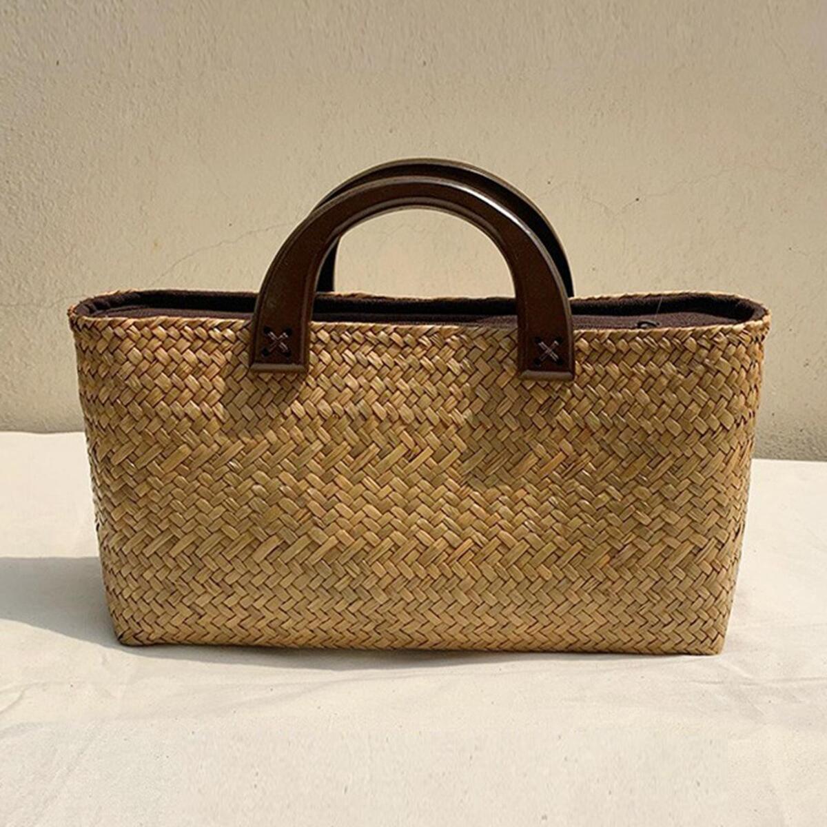 Women Straw Handbag Tote Bag Handwoven with Handles Rattan Birthday Gift