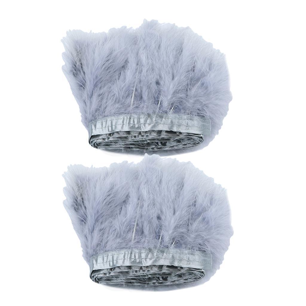 2m Turkey Feather Fringe Trims Lace Ribbon Sewing Decoration gray 2PCS