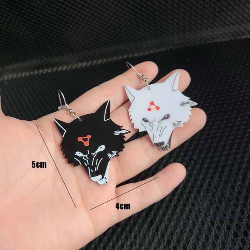 Unique Acrylic Black and White Jade Dog Wolf Dog Earrings  Girls' Stud Earrings