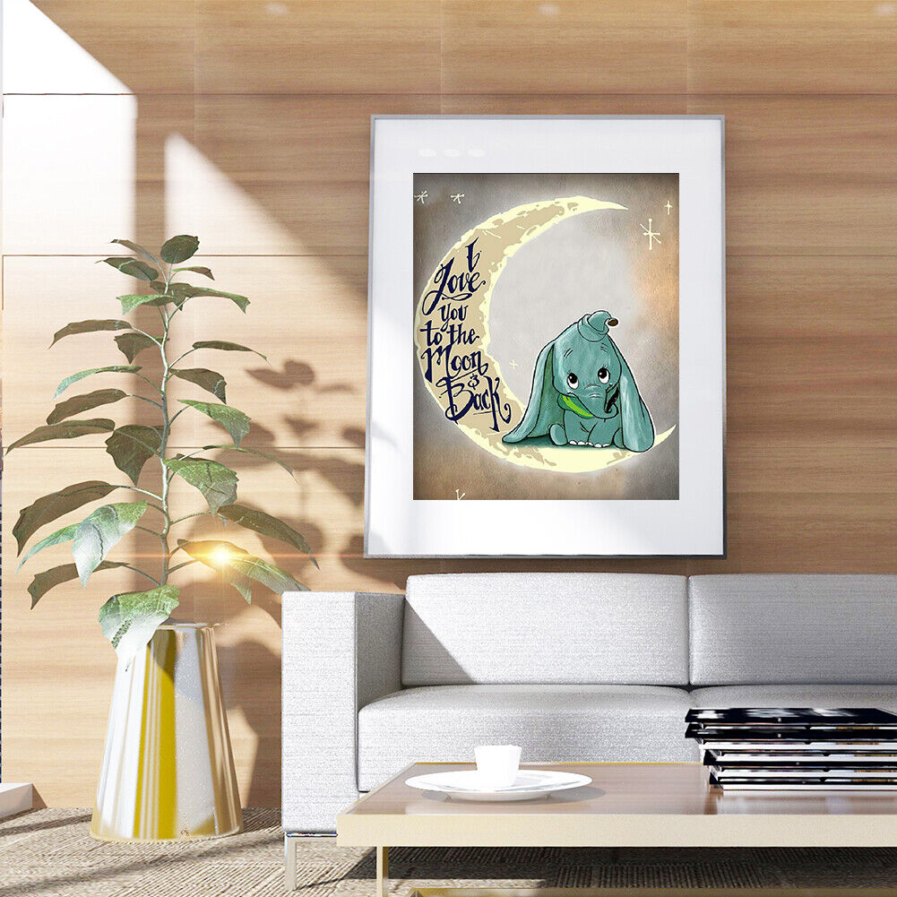 Baby Elephant on the Moon 5D DIY Full Square Drill Diamond Painting Mosaic