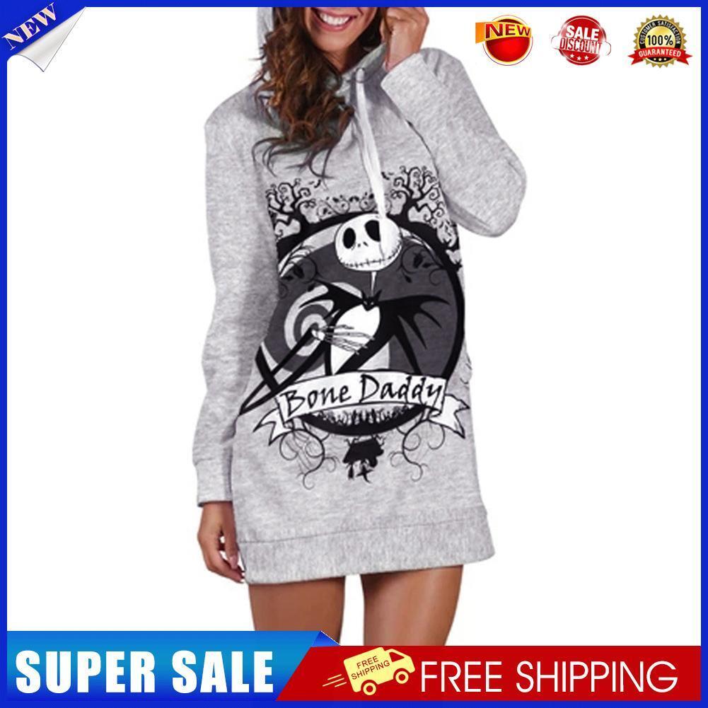 Fashion Casual Women Winter Loose Print Hoodies Pocket Clothing (Grey)(S)