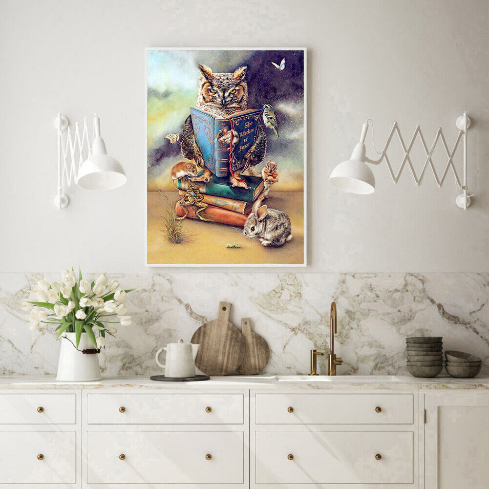 Book Owl Full Drill Round Diamond Painting 5D Mosaic Kit Picture Home Decor