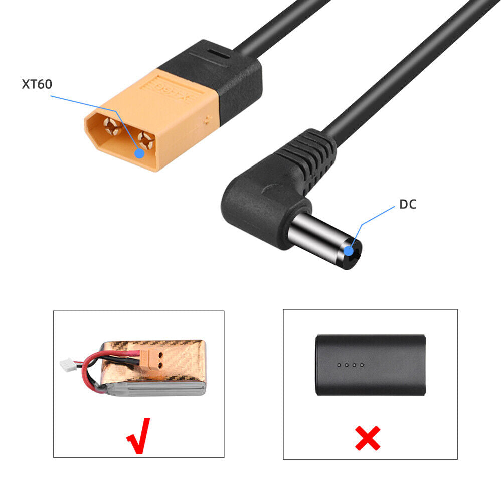 4ft Power Cable XT60 Male to DC Male Right Angled Cord for DJI FPV Goggles
