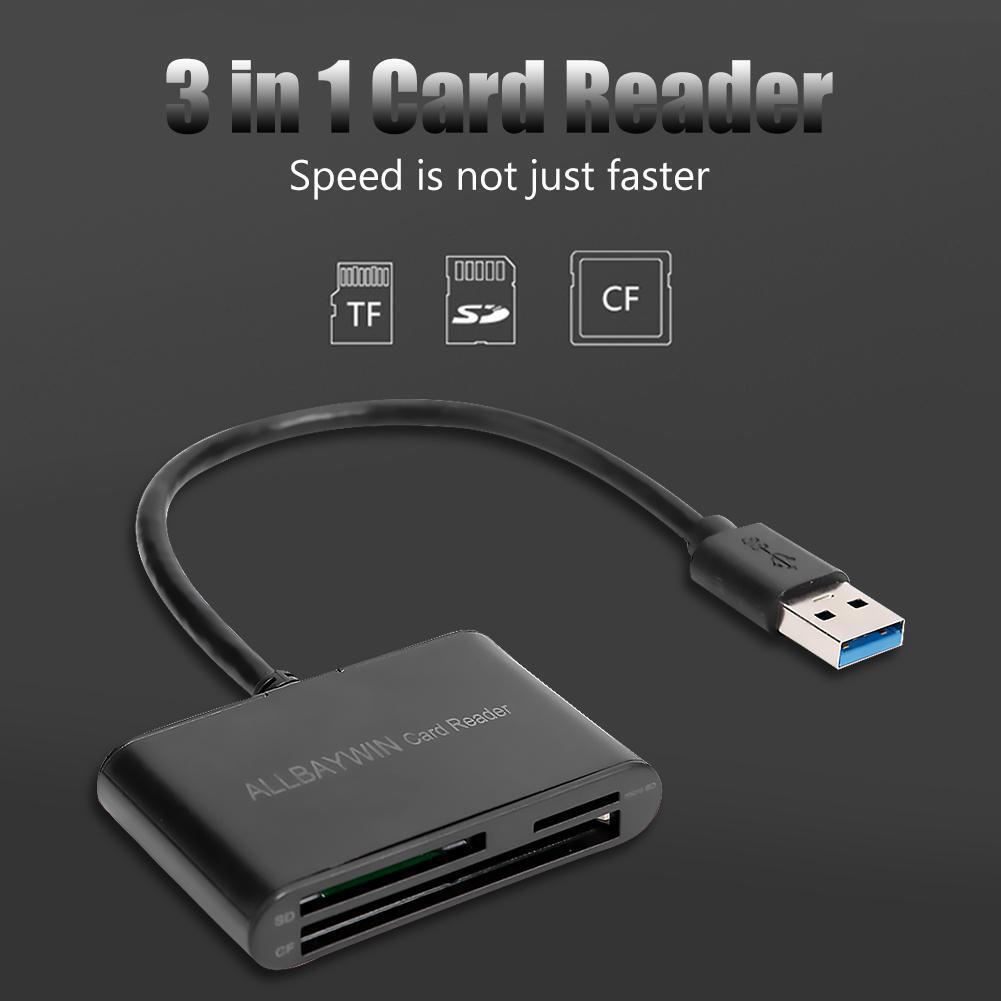 3 in 1 Universal Memory Card+TF Card+CF Card High-Speed USB3.0 Card Reader
