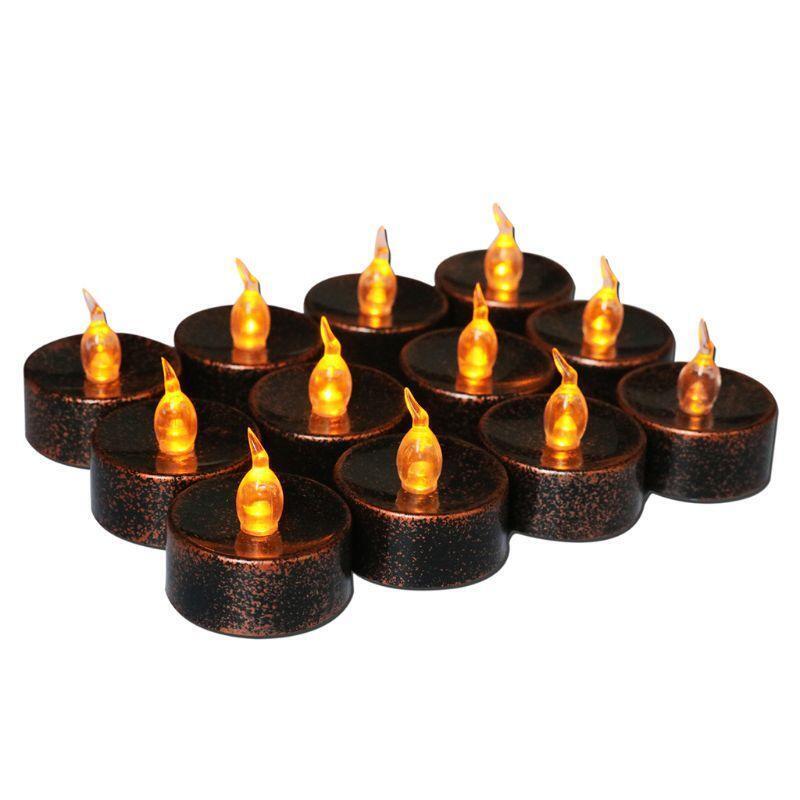 12 Pcs Plated Black Candles Battery Operated Tea light Flameless LED Electronic
