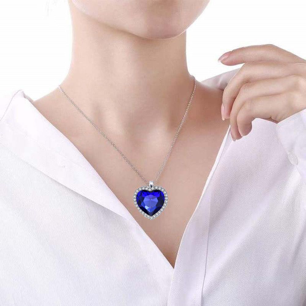 Blue Crystal Titanic Women's Necklace Heart Forever Pendant Heart of Ocean