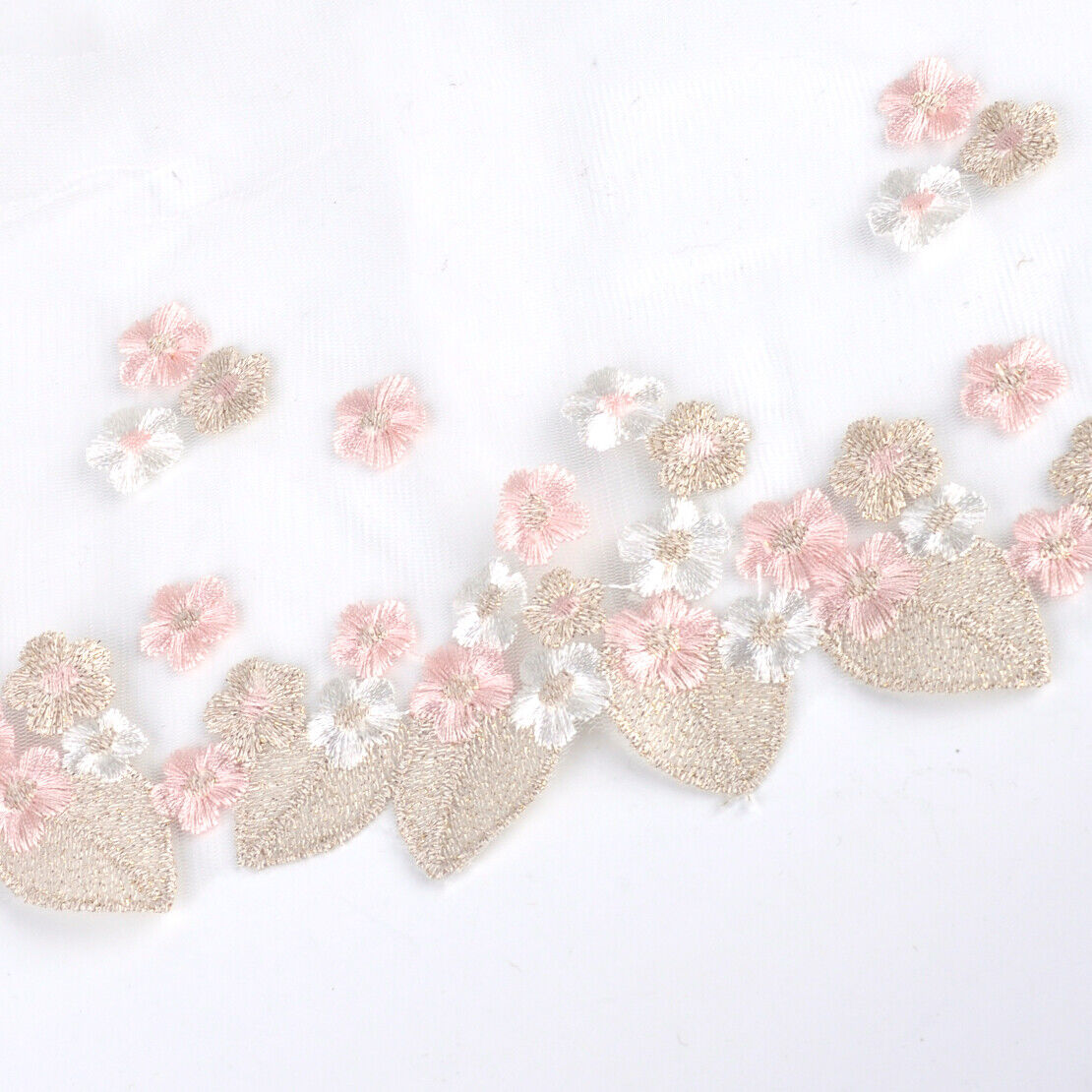 1 Yard Embroidered Leaf Flower Tulle Lace Edge Trim Sew Wedding Bridal Dress Li