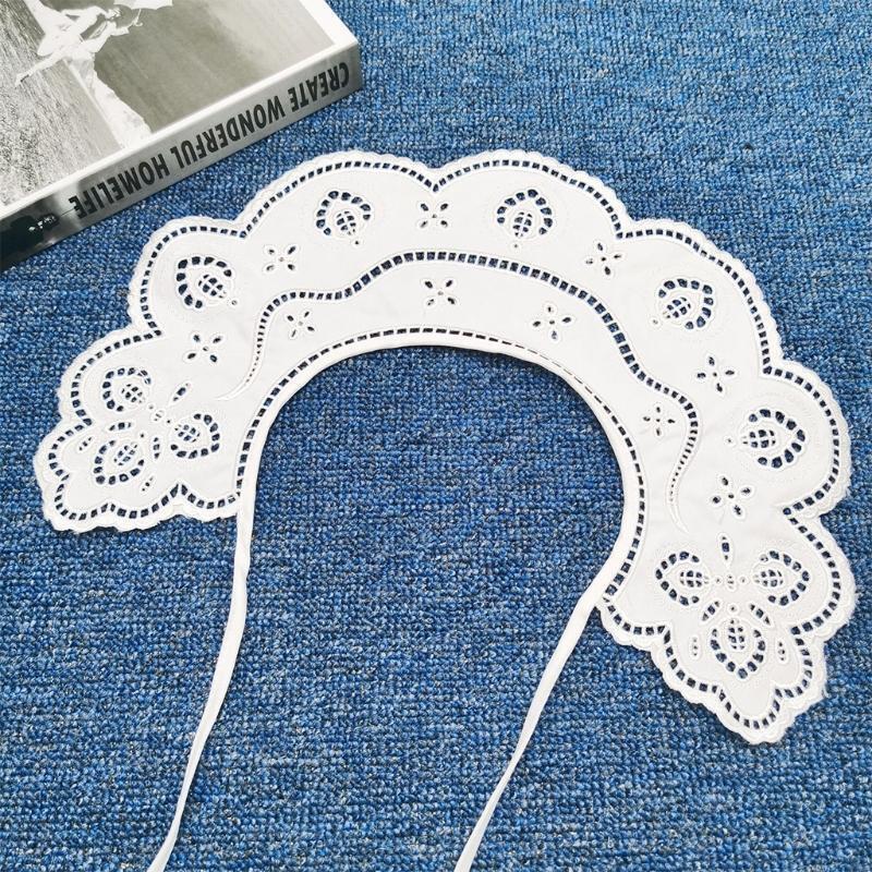 Women Embroidery Faux Collar Hollow Out Floral Lace Spread Shawl Lace-Up Poncho