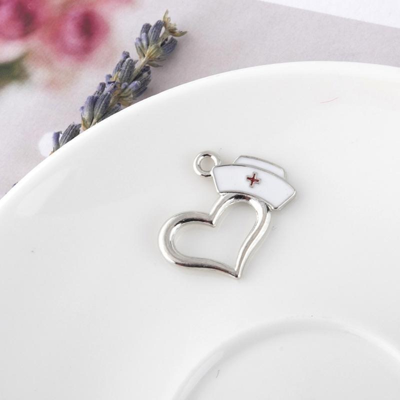 9x/Set Nurse Theme Pendant Enamel Charms Nurse Cap Hat Pendant for DIY Art Craft