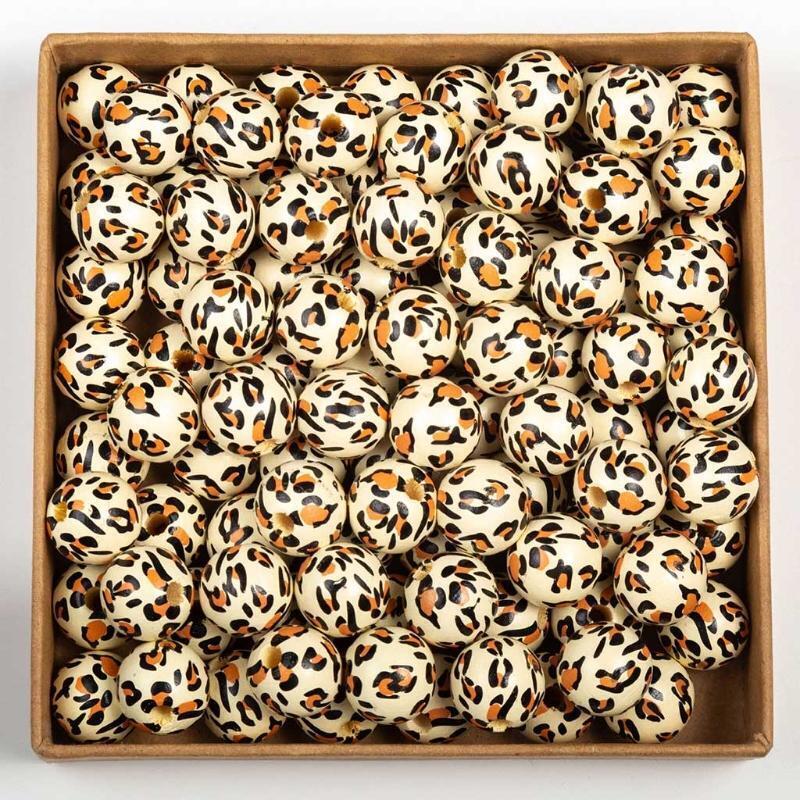 10 Pieces 16mm Color Wooden Beads Leopard Pattern Beads Loose Beads Wooden Beads