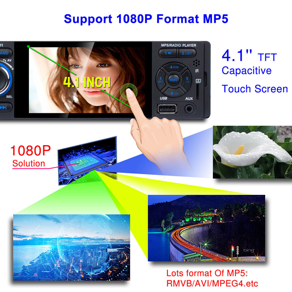 JSD-3001 Single DIN Car Stereo 4.1 inch Touch Screen FM Radio + AUX Cable