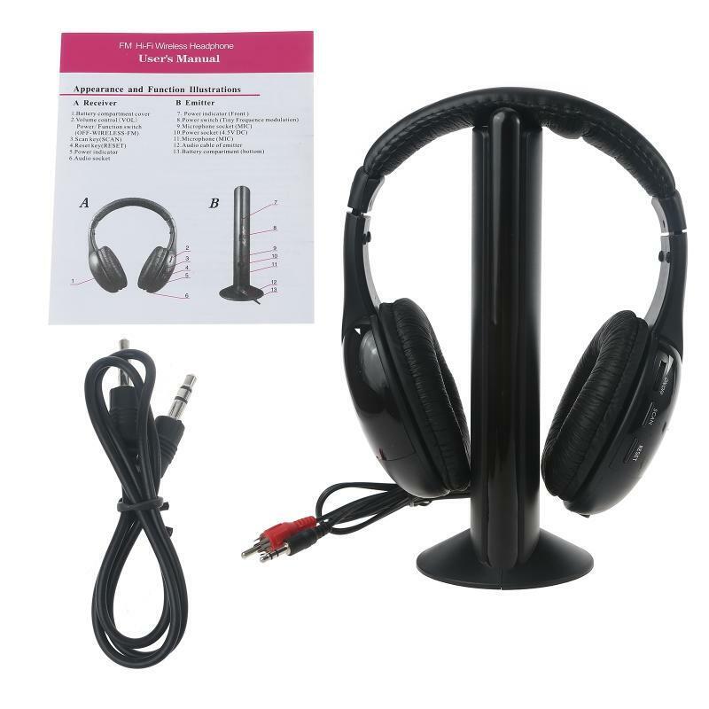 5 In 1 Wireless Stereo Headset Headphone Transmitter FM Radio For TV DVD MP3 PC