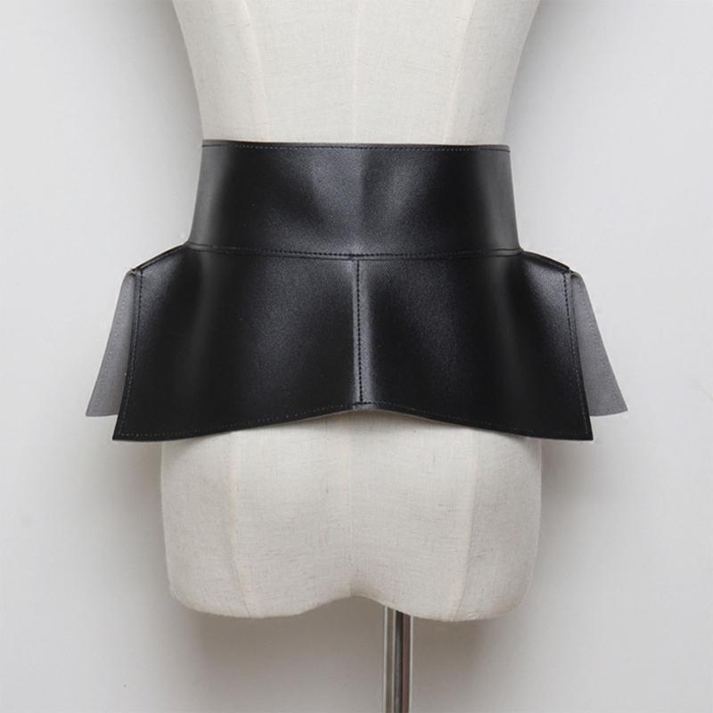 Women Dress Belt Fashion Chic Pu Leather Pleated Skirt Peplum Cinch Belt