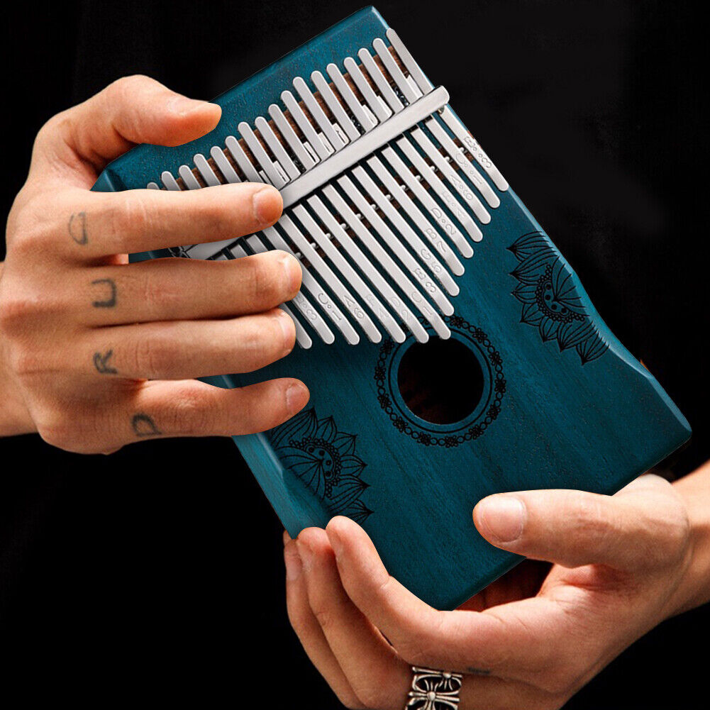 17 Key Portable Mahogany Kalimba Wooden Thumb Piano with Armrests (Blue)