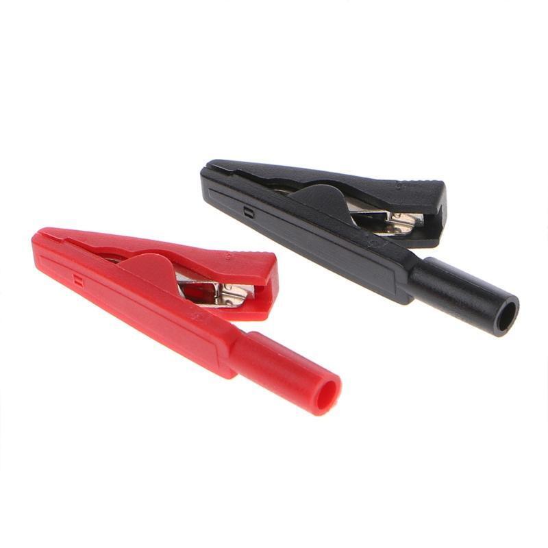 2 Pcs Insulated Alligator Clip 2mm Banana Female Adapter Meter Test Probe Black