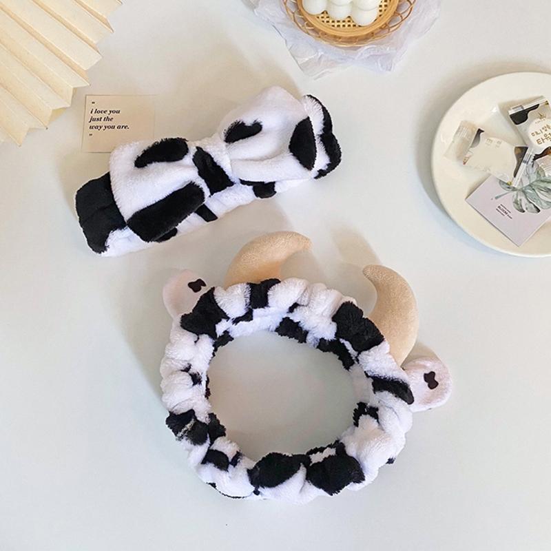 Women Cute Cow Horn Bow Shape Headband Wash Face Hair Holder Makeup Hairband