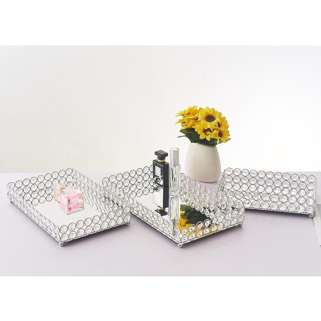Crystal Mirrored Tray Cosmetic Vanity Jewelry Organizers for Wedding Home Decor