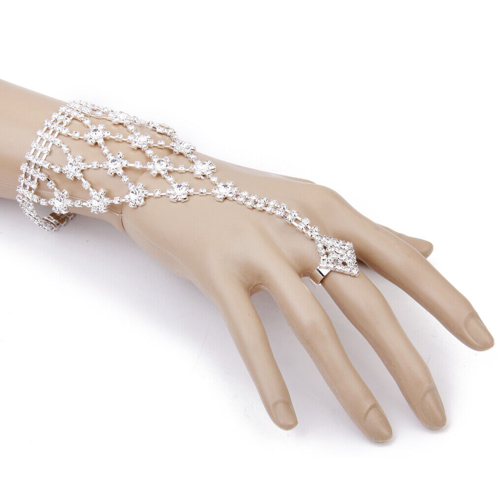 Crystal Flower Chain Ring Harness Bracelet Bridal Jewelry Wedding Decor