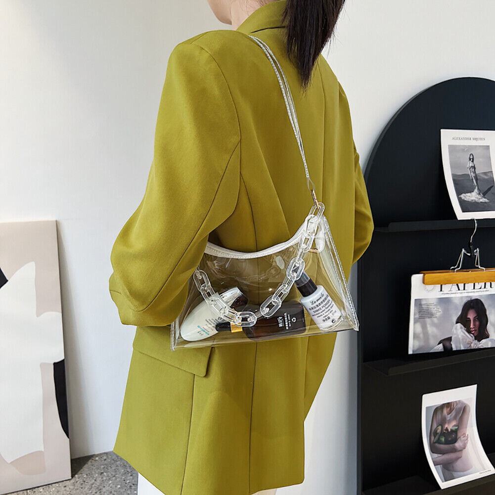 Lady Candy Color Portable Shoulder Bag PVC Chain Underarm Bag (Transparent)