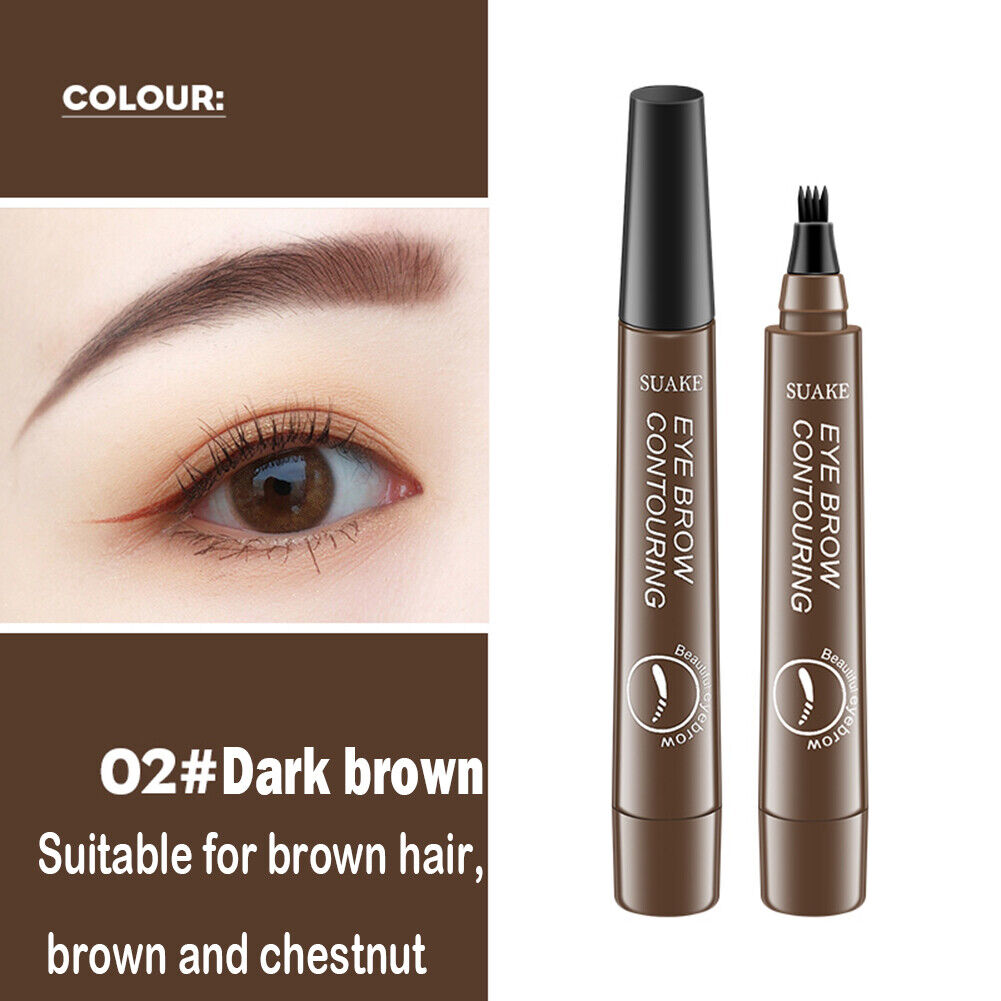 SUAKE Waterproof Eyebrow Pen 4-Fork Tip Eye Brow Pencil Brown (Dark Brown)