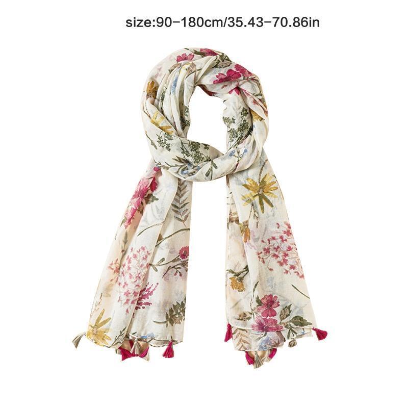 Flower Beach Neckerchief Tassel Shawl Scarf Cotton Linen Shawls And Wraps