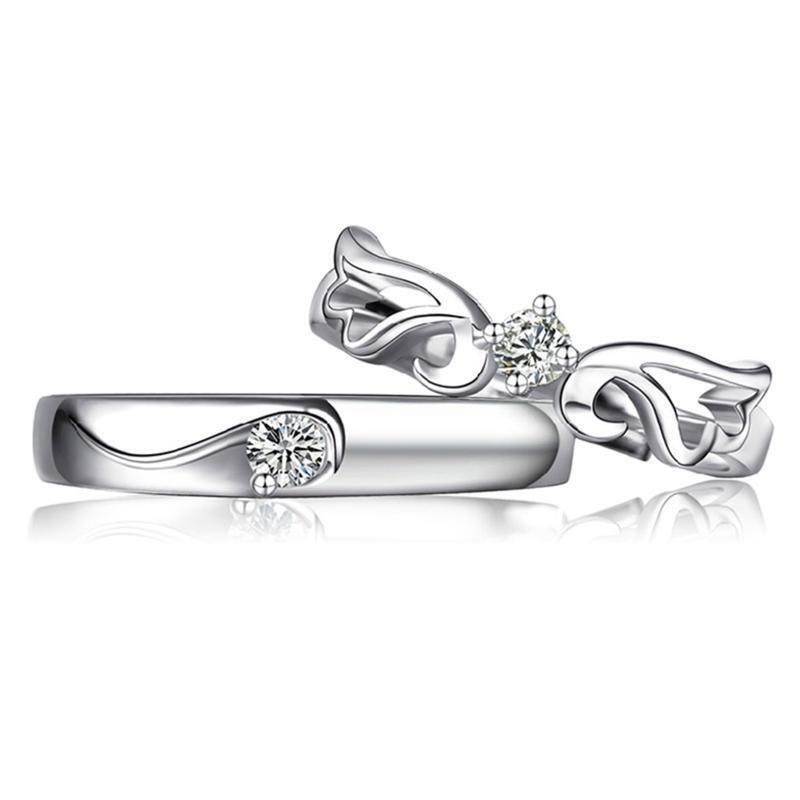 Love Heart Couple Pair Band Ring Angel Love Theme Promise Ring for Lover Women