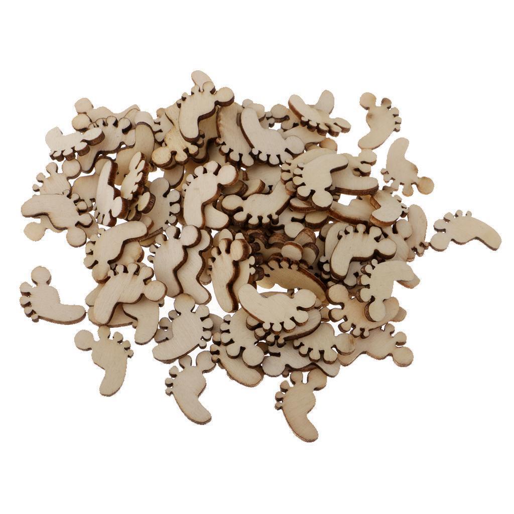 100pcs Wooden Wood Pieces Footprint Cutout Craft Embellishments