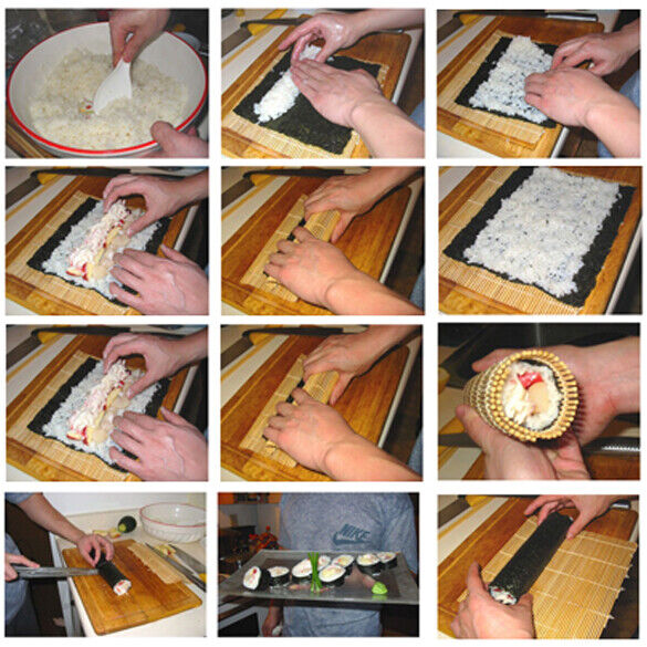 Sushi Rolling Roller Bamboo Material Mat Maker DIY and A Rice Paddle
