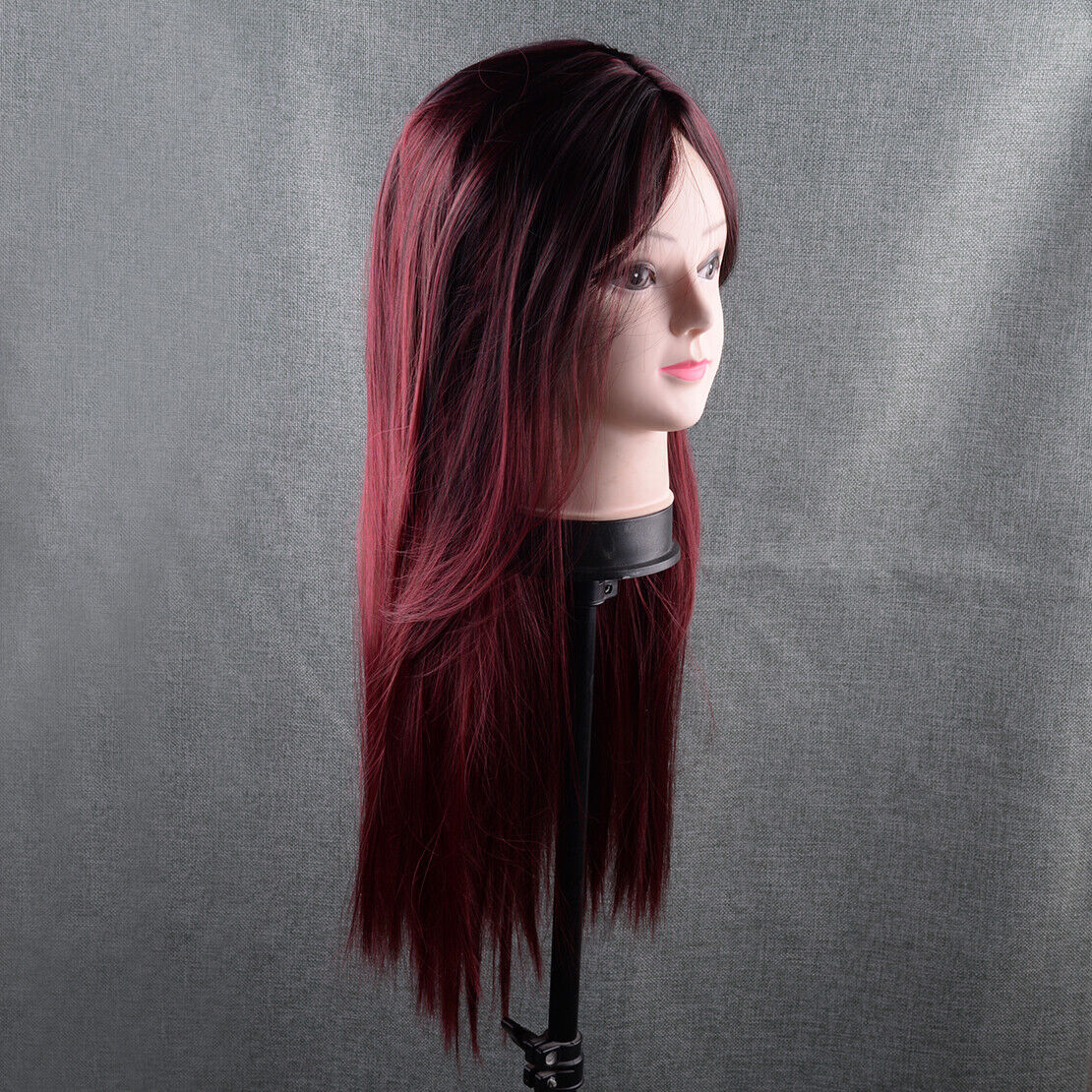 Long Straight Ombre Burgundy Red Women Wig Full Hair Without Bands