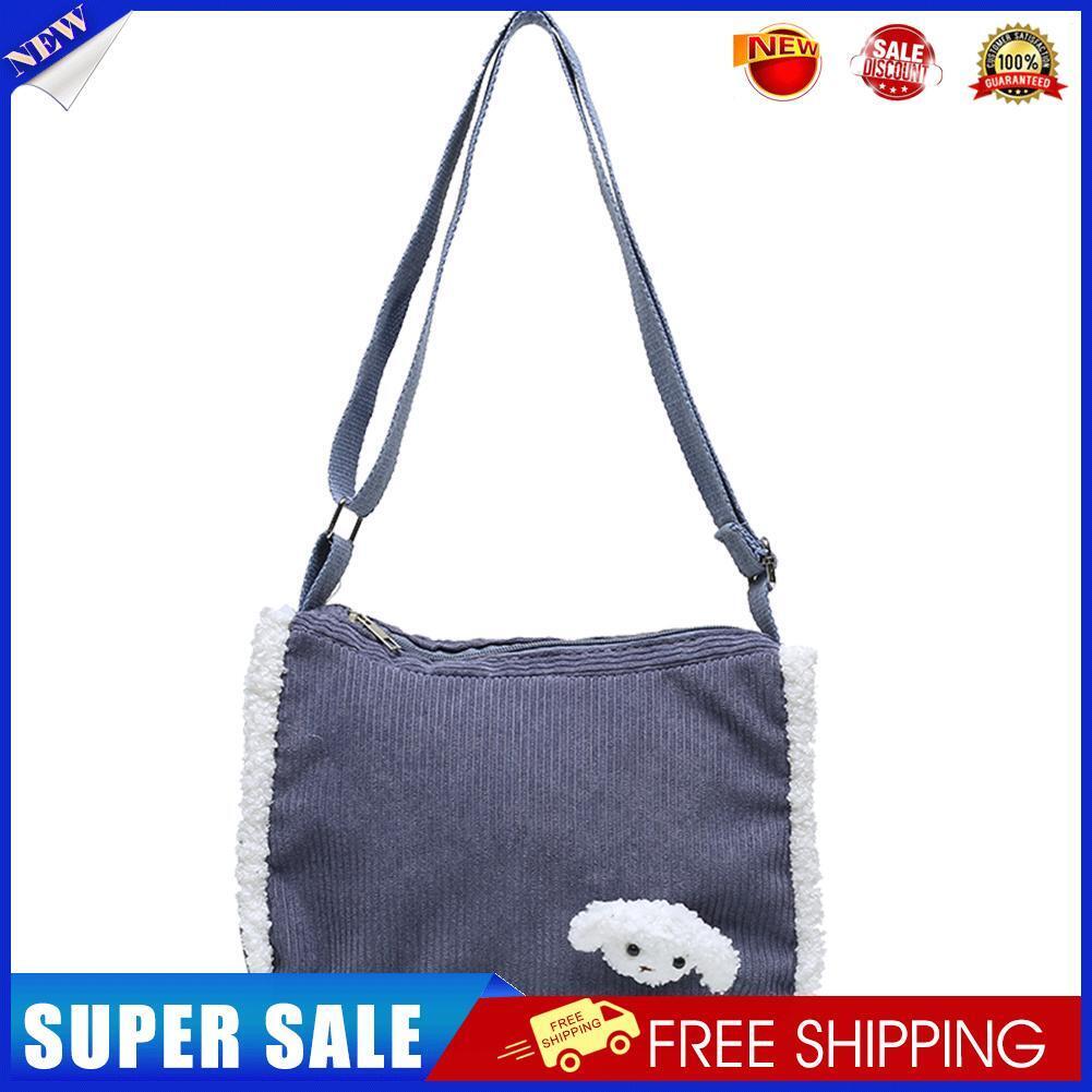 Fashion Big Capacity Crossbody Bag Corduroy Dog Women Shoulder Tote (Blue)