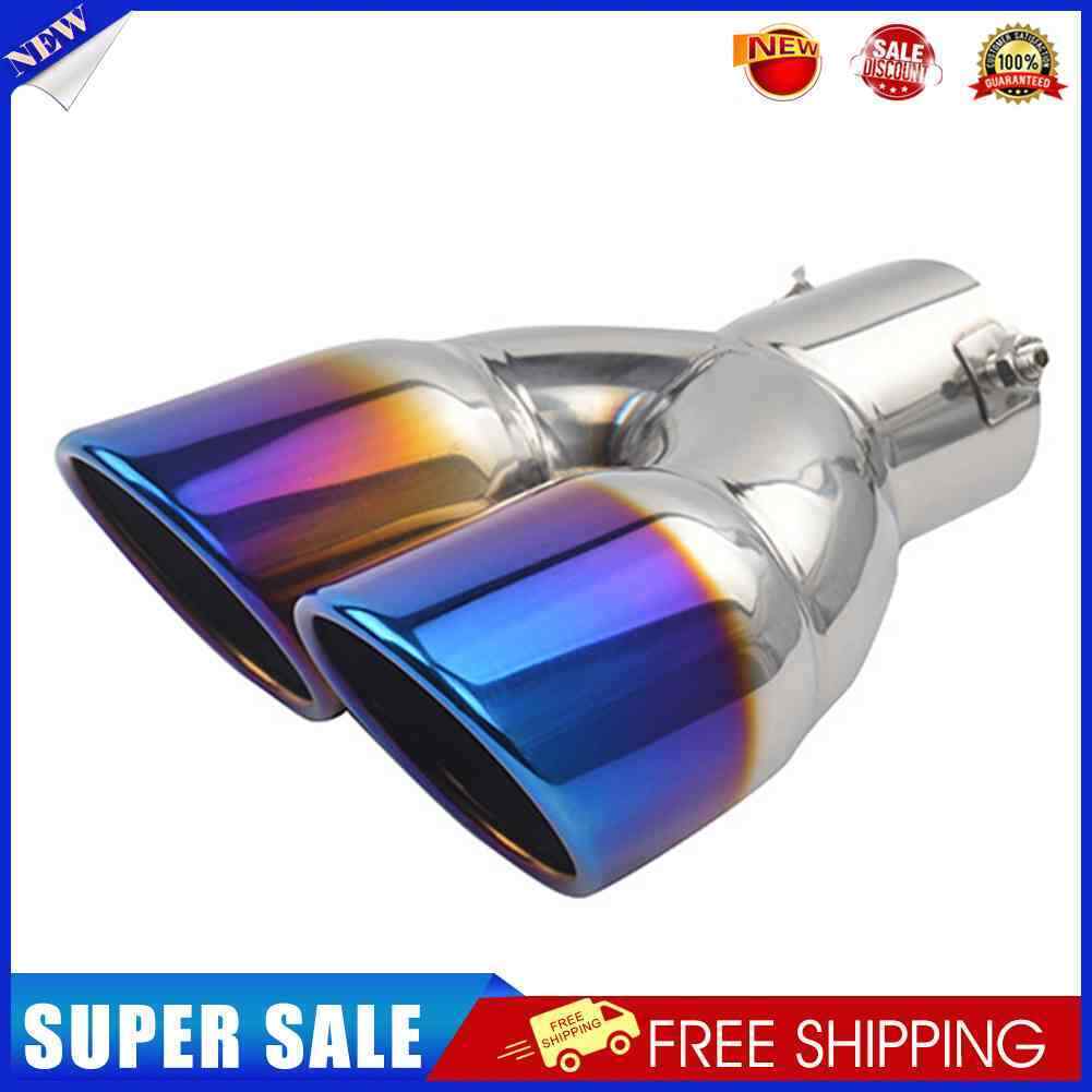 Car Dual Exhaust Tip Rolled Edge Slant Cut 3 inch ID Inlet (Burnt Blue)