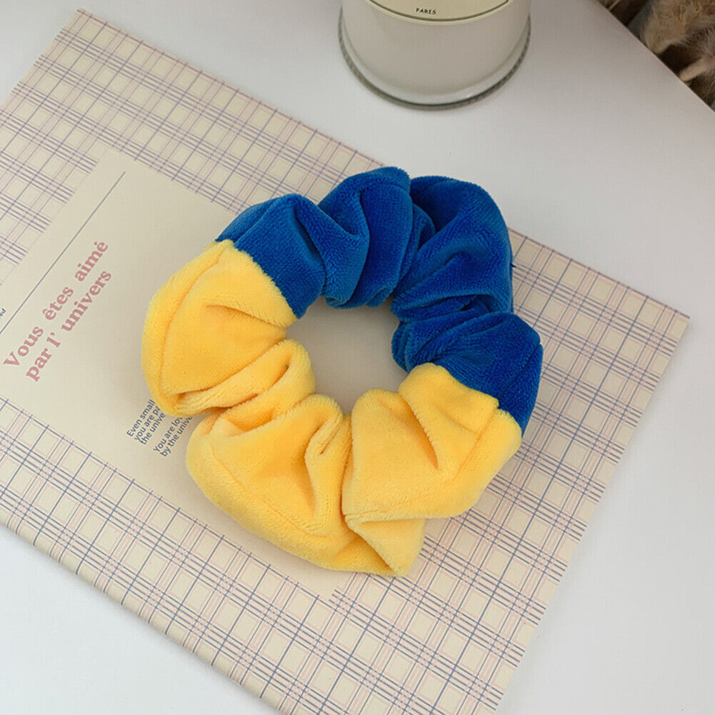 Korean Women Scrunchies Hairband Hit Color Elastic Hair Ties (Blue Yellow)