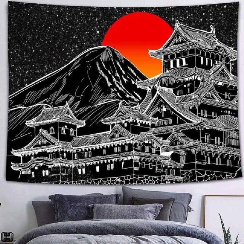 Multifunction House Red Sun Wall Tapestry Hanging Blanket Rug (200x145cm)