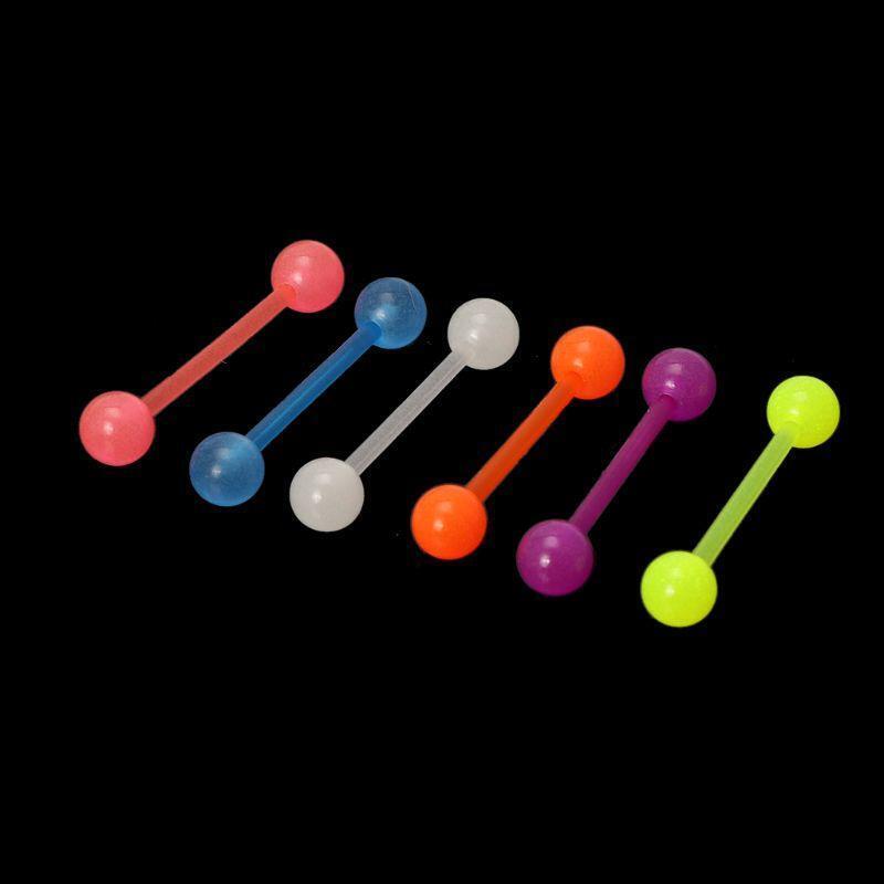 Nice 6 Pieces Luminous Glow Ball Tongue Nose Stud Body Piercing Jewelry Decor