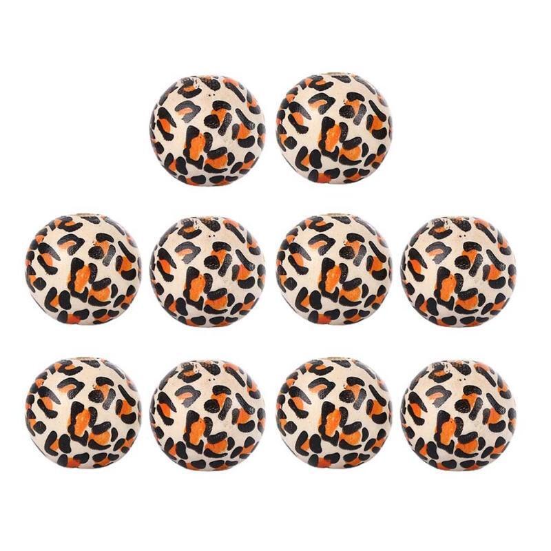 10 Pieces 16mm Color Wooden Beads Leopard Pattern Beads Loose Beads Wooden Beads