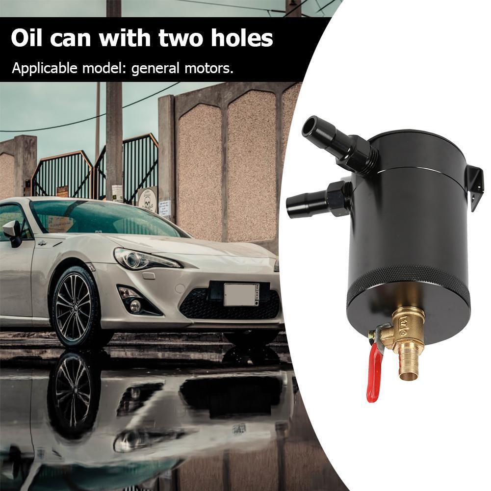 2-Port Baffled Aluminum Alloy Oil Catch Can Tank with Drain Valve Black