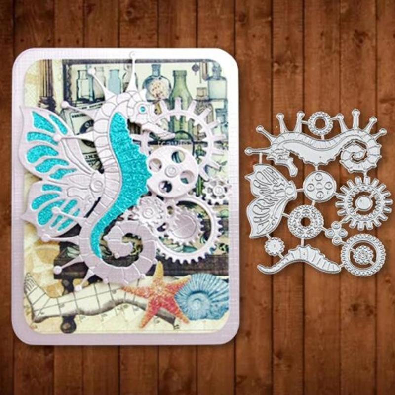 Gear Flying Seahorse Metal Cutting Dies Stencil Scrapbooking DIY Album Embossing