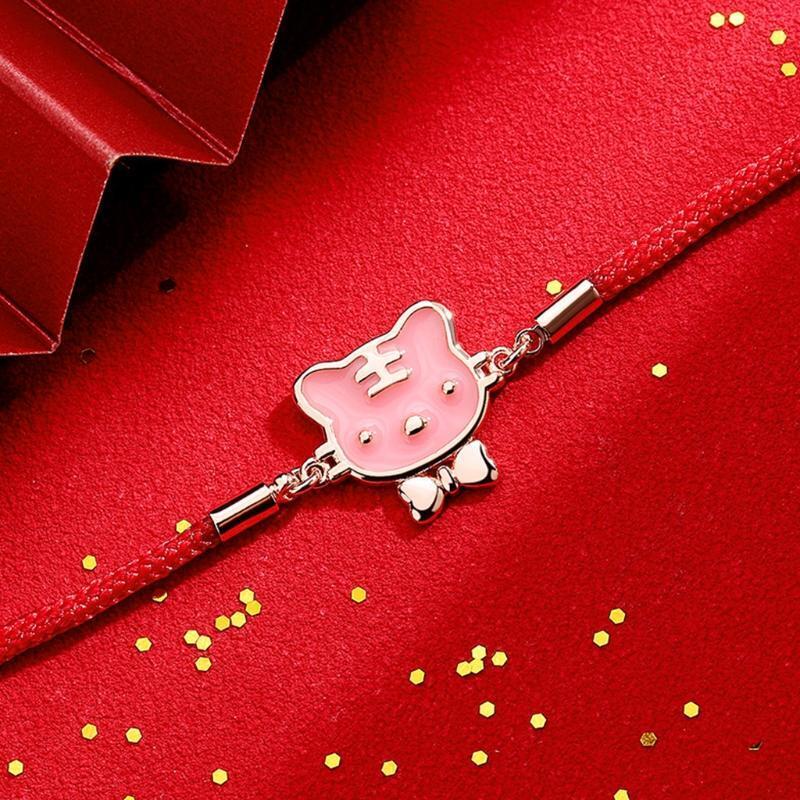 Unique Discoloration Charm Bracelet Red String Bracelet with Tiger Pendant Girls