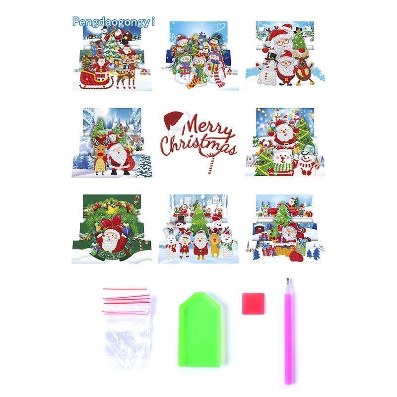 8Pcs Christmas Greeting Cards 5D Diamond Painting Kits Full Drill Party DIY Gift