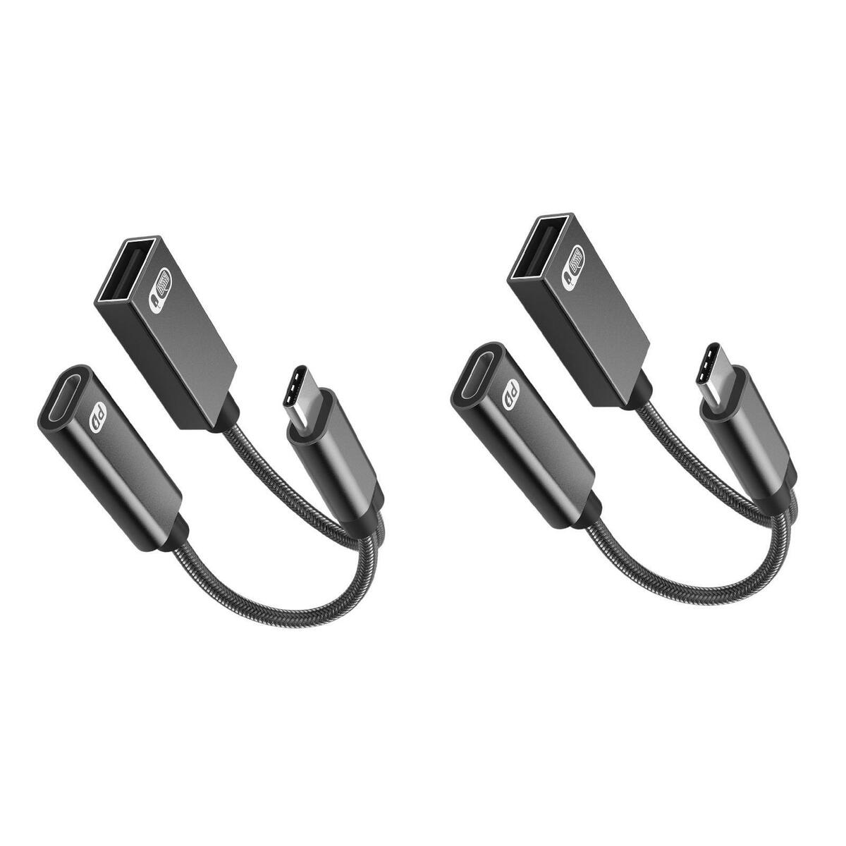 2x  OTG Adapter with Fast Charging Braided Cord PD 60W for Laptop black