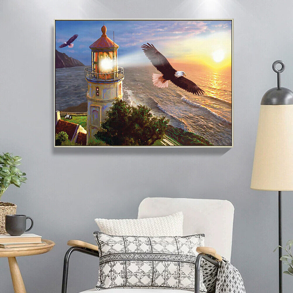 DIY Diamond Painting Kit Eagle and Lighthouse Full Round Drill Handicrafts