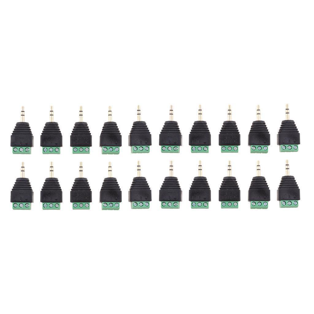 20 Packs 3.5mm 3 Pole Stereo Audio Vedio Male to 3 Screw Terminal