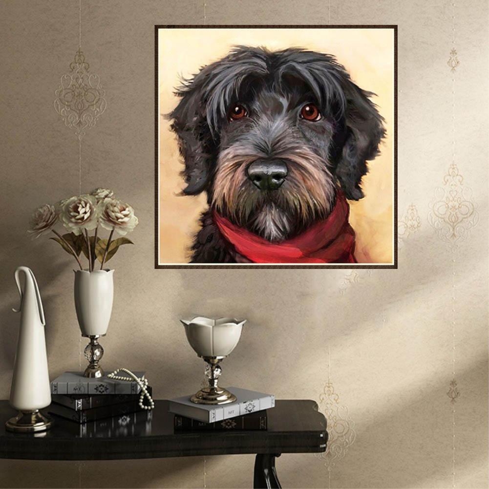 Black Dog 5D DIY Round Diamond Painting Embroidery Needlework Home Decor